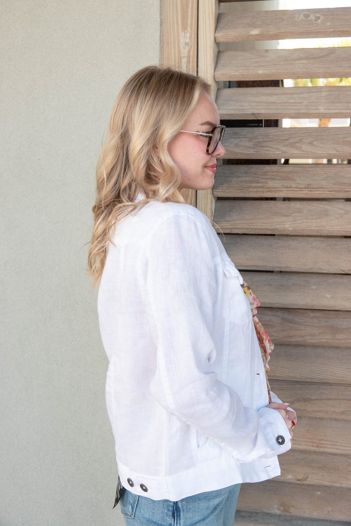 Linen Jean Trucker Jacket - White - Jaffi's