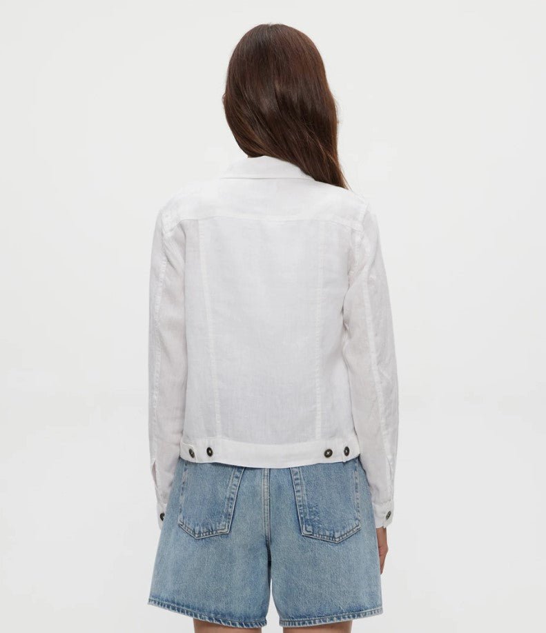 Linen Jean Trucker Jacket - White - Jaffi's
