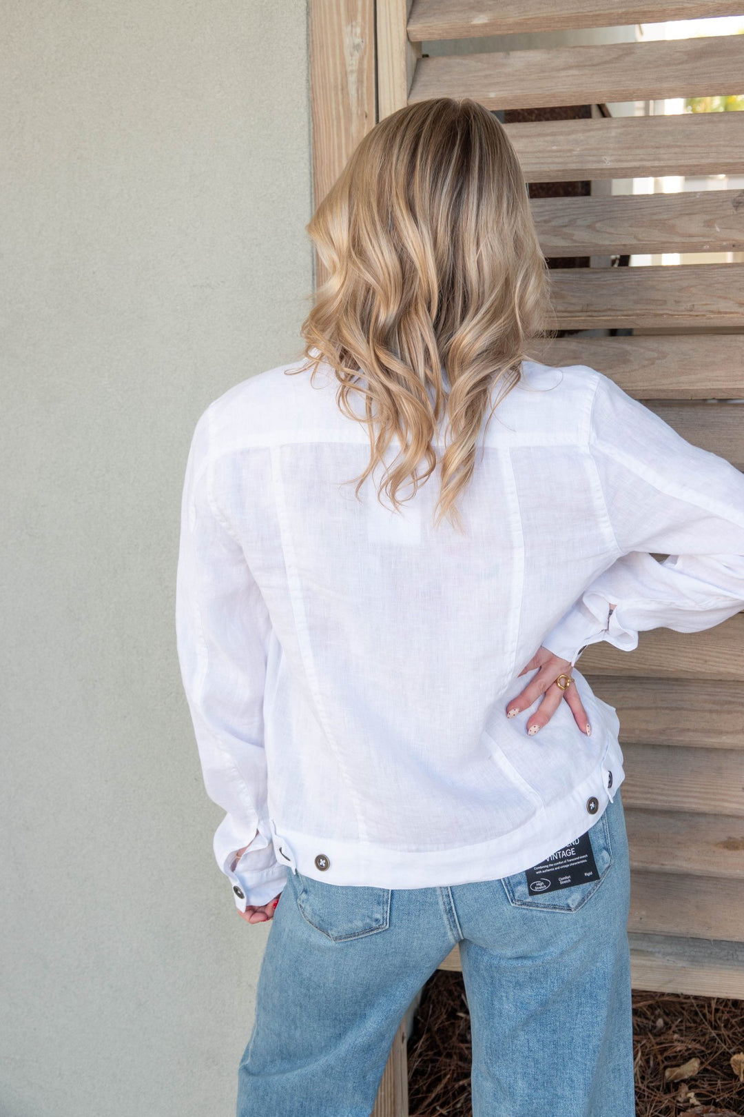 Linen Jean Trucker Jacket - White - Jaffi's