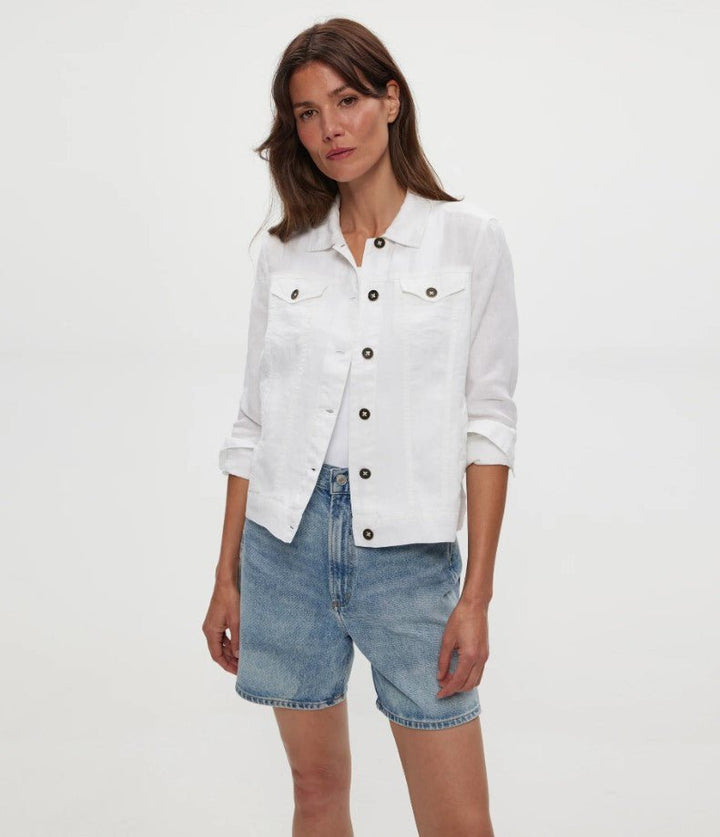 Linen Jean Trucker Jacket - White - Jaffi's
