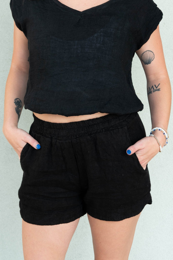 Linen Pocket Short - Black - Jaffi&