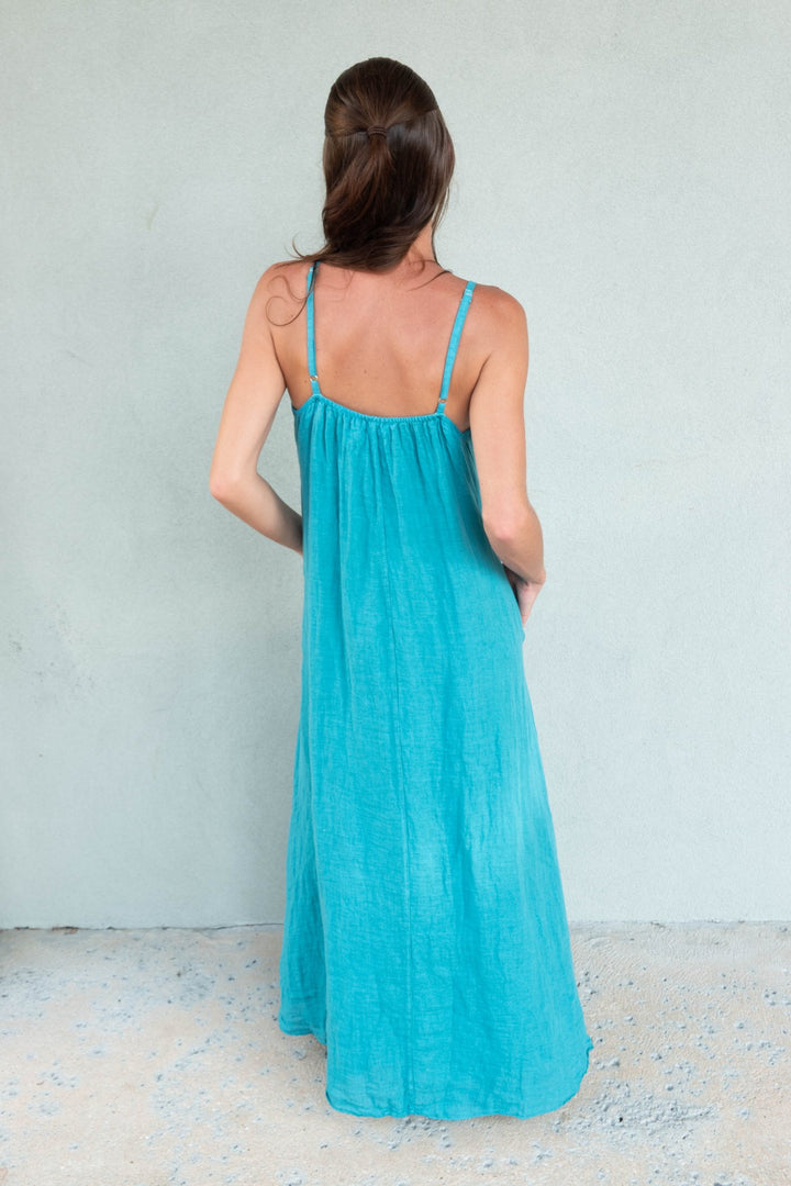 Linen Spaghetti Strap Maxi Dress - Capri - Jaffi&