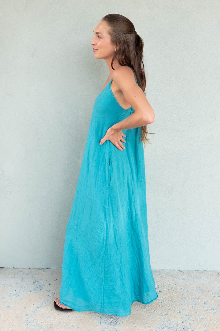 Linen Spaghetti Strap Maxi Dress - Capri - Jaffi&