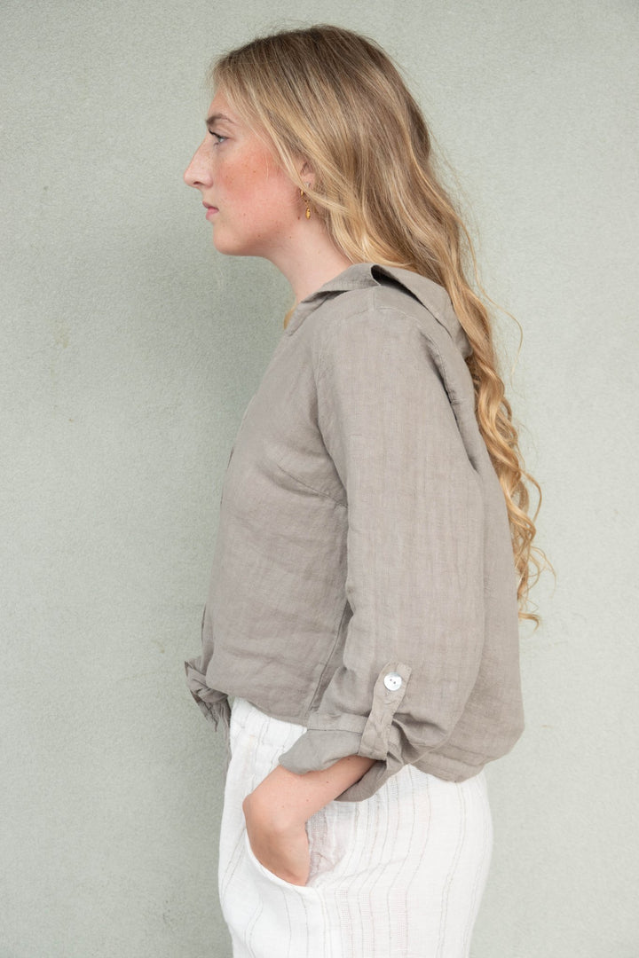 Linen Tie Front Top - Mocha - Jaffi's