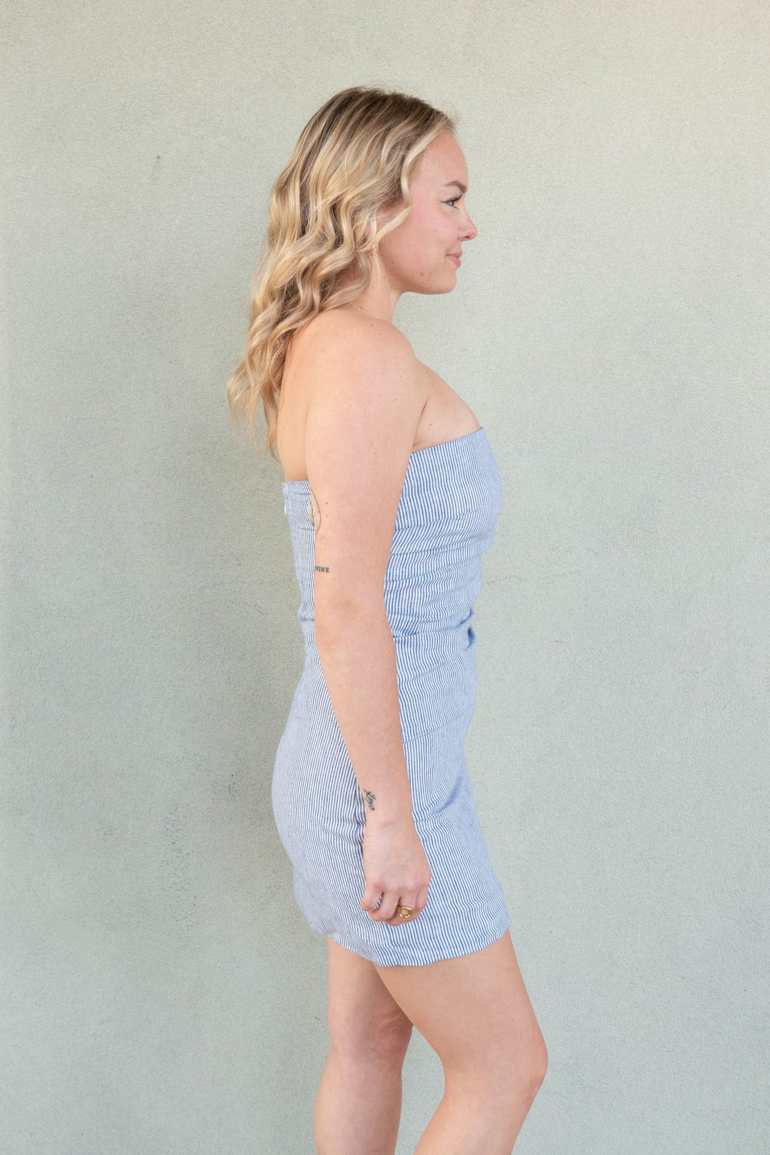 Linen Tube Mini Dress - Denim - Jaffi's