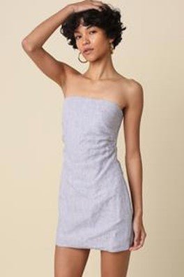 Linen Tube Mini Dress - Denim - Jaffi's