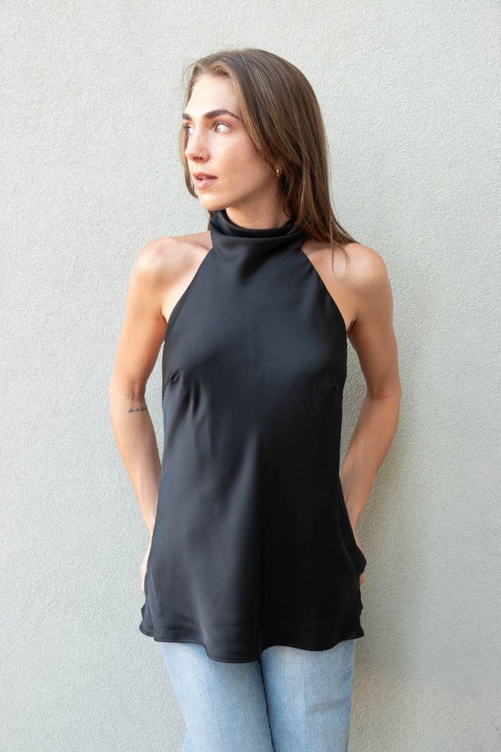 Lisa Satin Top - Black - Jaffi&