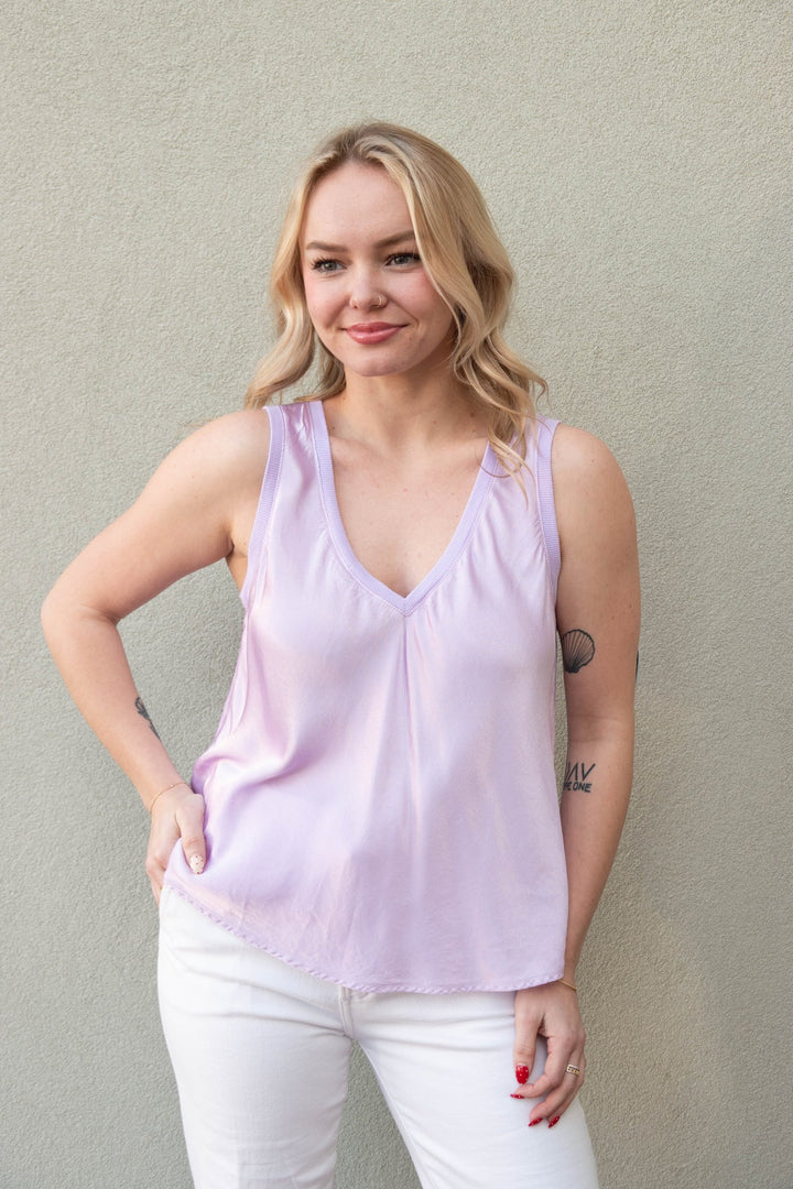 Liz Satin V Neck Tank - Whimsy - Jaffi's