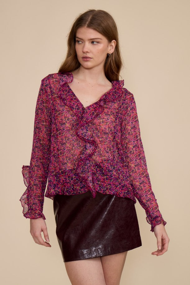 Liza Ruffle Top - Magenta Floral