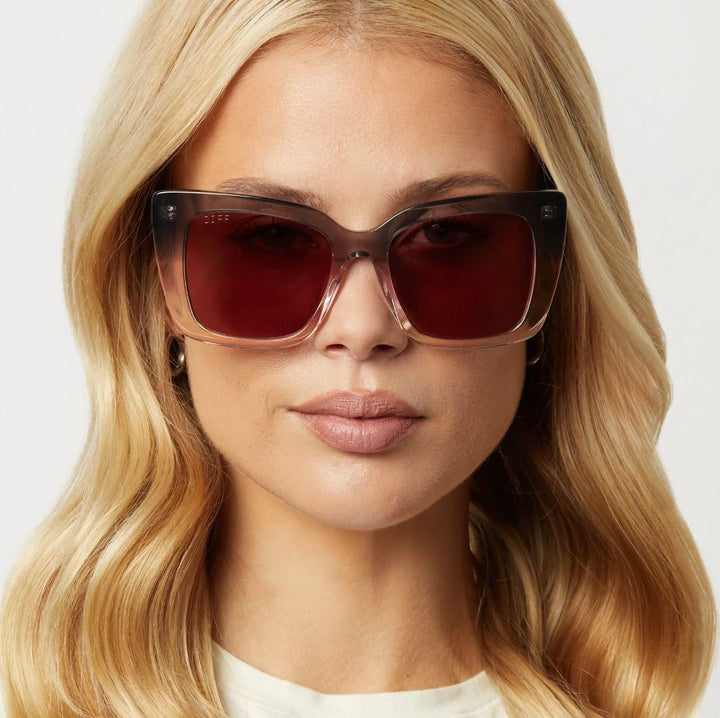 Lizzy Sunglasses - Smoke to Vintage Rose Crystal Ombre + Mauve