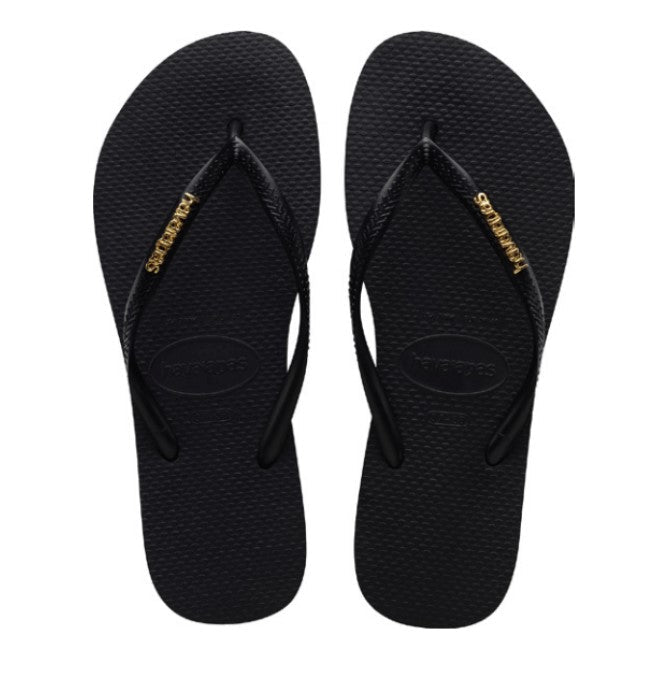 Logo Metallic Slim Flip Flop - Black/Gold - Jaffi's