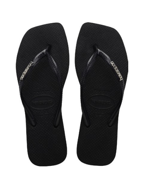 Logo Metallic Square Slim Flip Flop - Black/Silver - Jaffi's