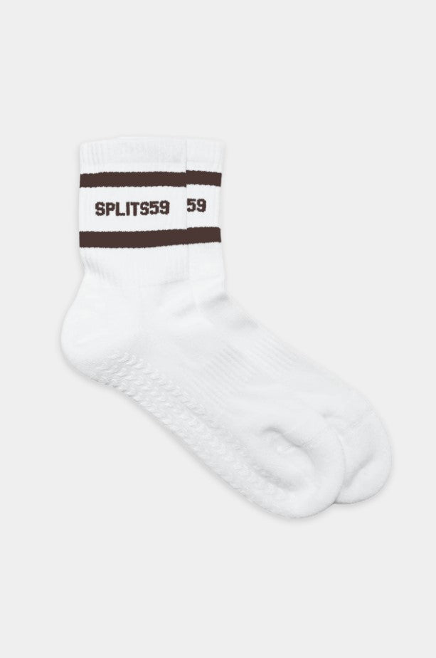 Logo Stripe Ankle Grip Socks - White/Dark Chocolate - Jaffi's