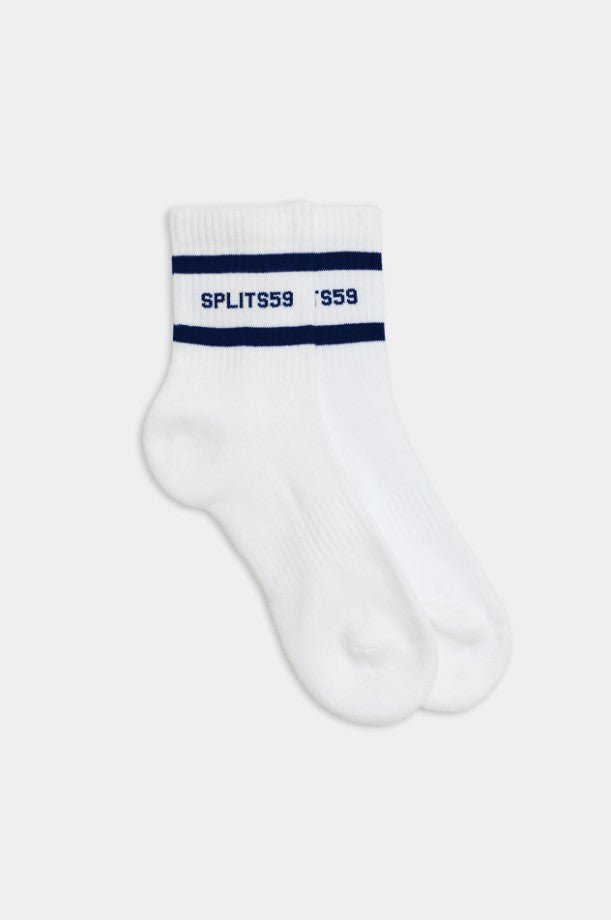 Logo Stripe Quarter Socks - White/Indigo - Jaffi's