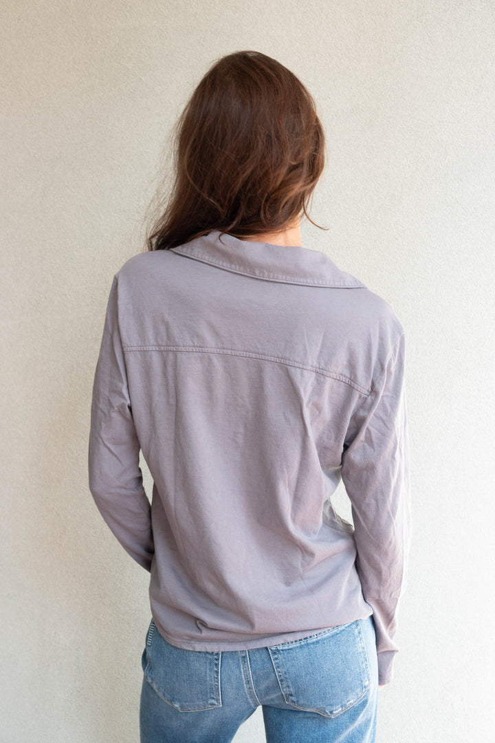 Lola Jersey Button Down Shirt - Thunder - Jaffi&
