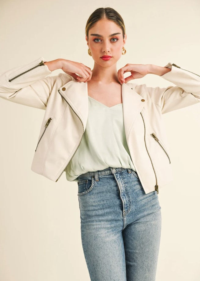 Lola Faux Leather Jacket - Cream