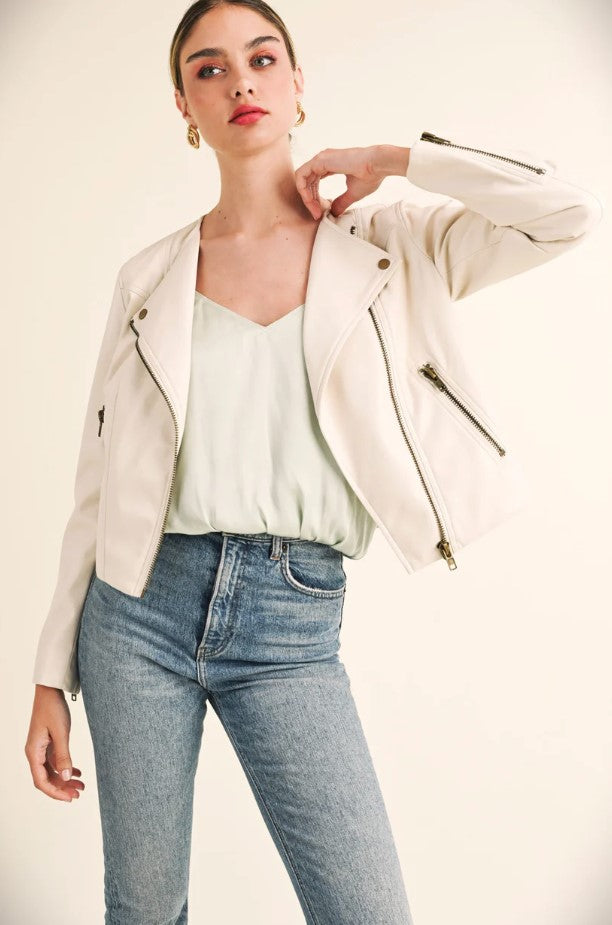 Lola Faux Leather Jacket - Cream
