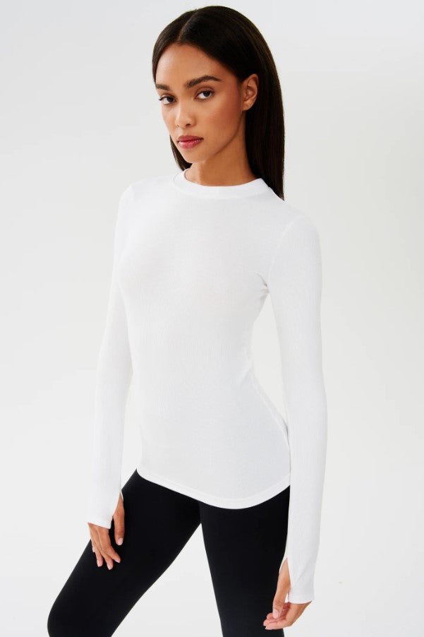 Louise Rib Long Sleeve - White - Jaffi's