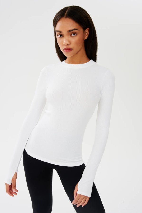 Louise Rib Long Sleeve - White - Jaffi's