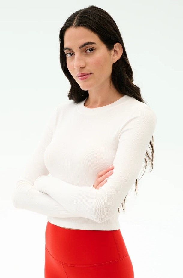Louise Rib Long Sleeve Crop Tee - White
