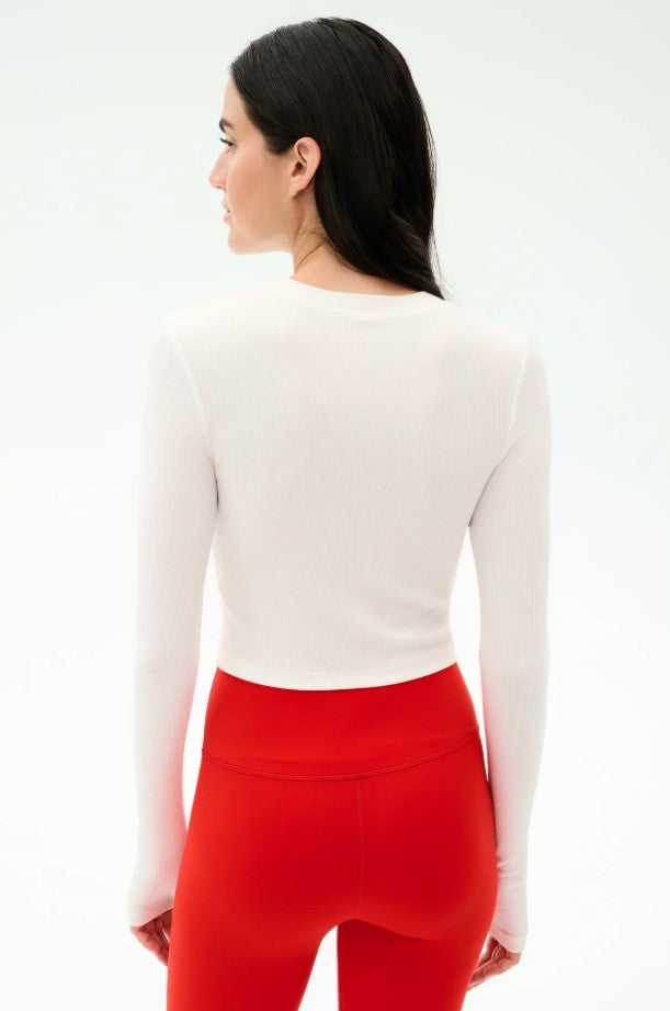 Louise Rib Long Sleeve Crop Tee - White