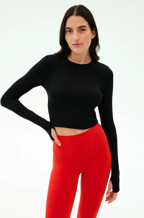 Louise Rib Long Sleeve Crop Tee - Black
