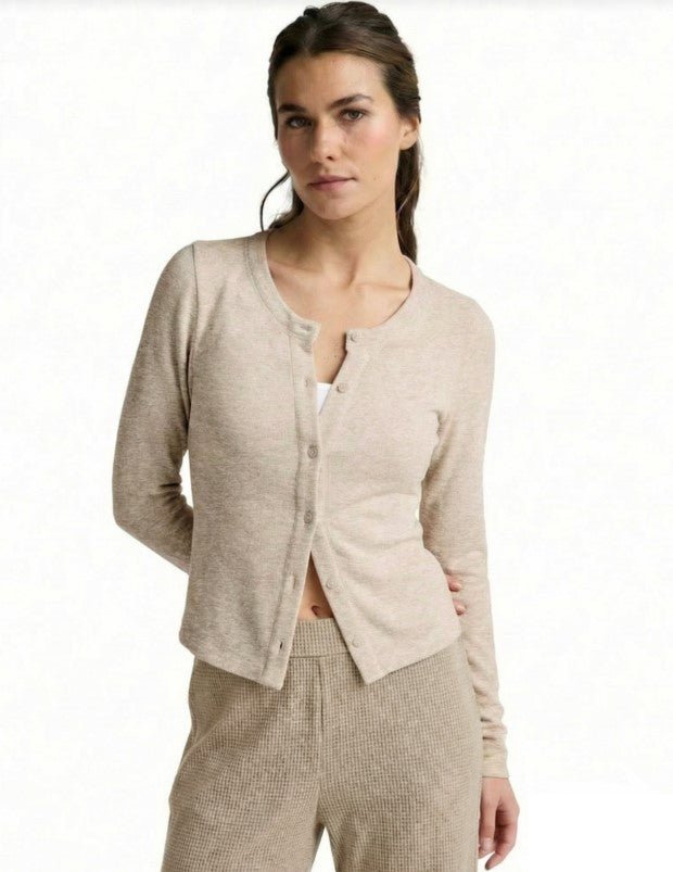 LuxeLayer Fitted Cardigan - Oatmeal Heather - Jaffi&