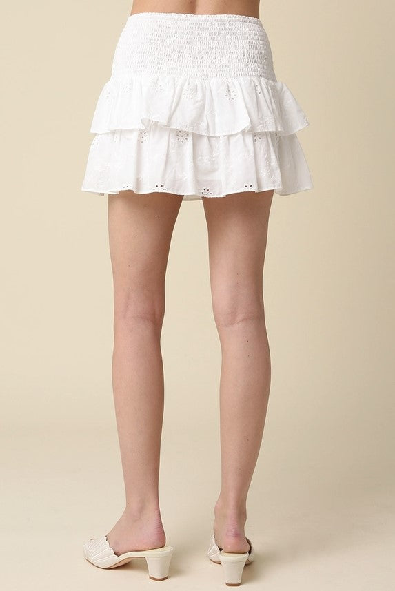 Tier Ruffle Mini Skirt  - White
