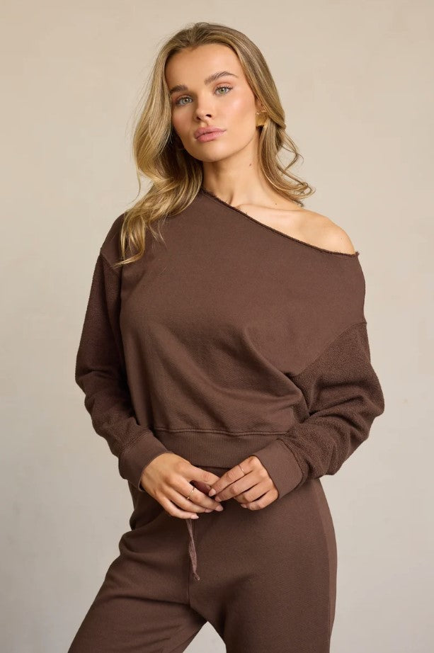 Maggie Off Shoulder Pullover - Coffee
