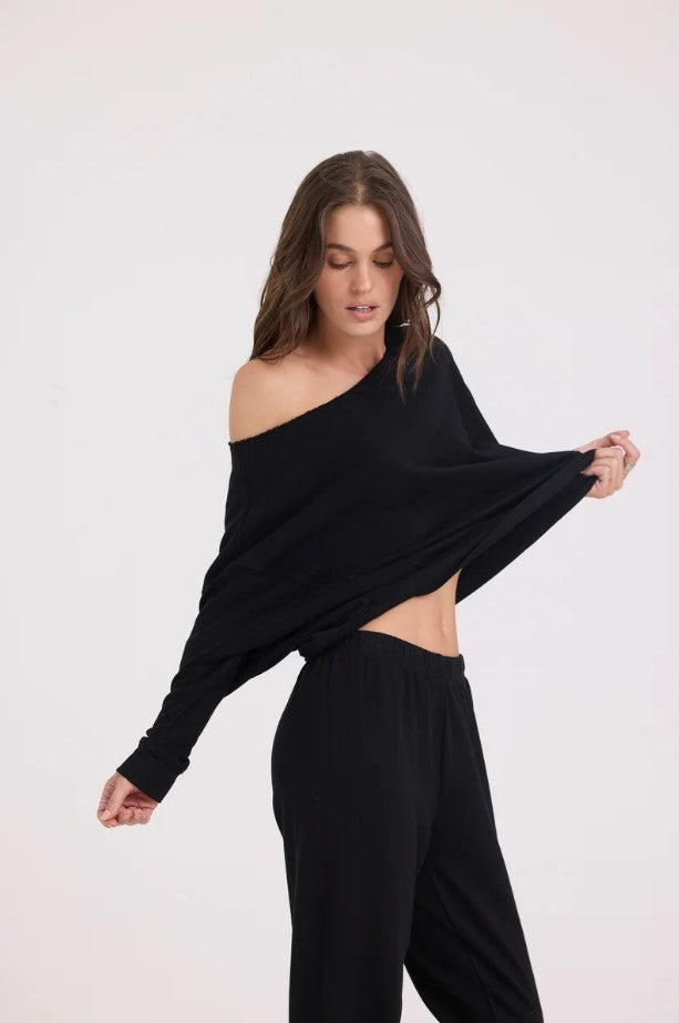 Maggie Off Shoulder Pullover - Black