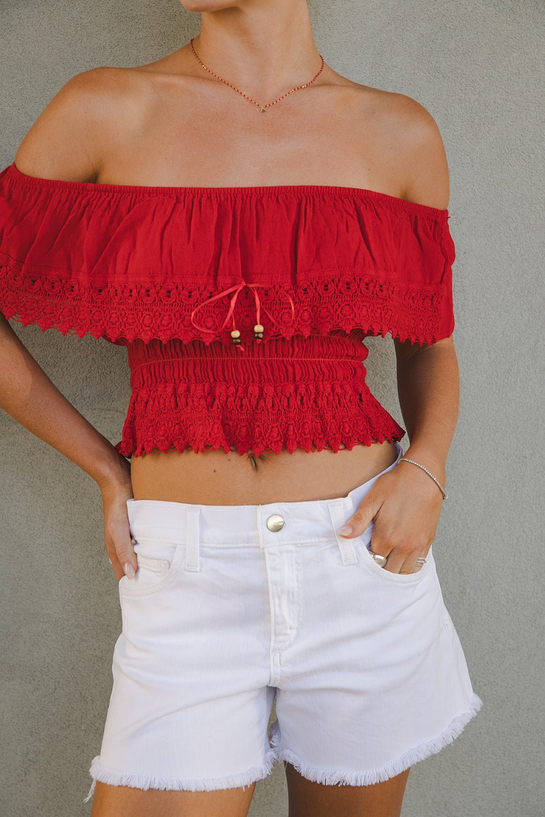 Mandy Off the Shoulder Top - Red - Jaffi's
