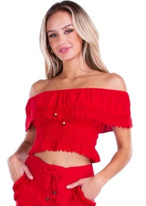 Mandy Off the Shoulder Top - Red - Jaffi's