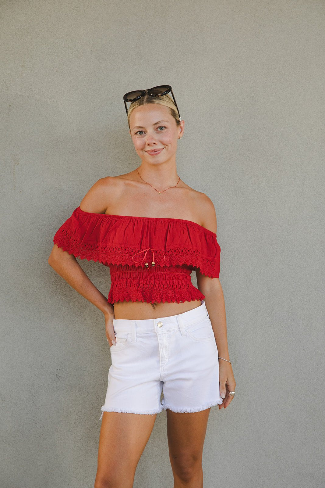 Mandy Off the Shoulder Top - Red - Jaffi's
