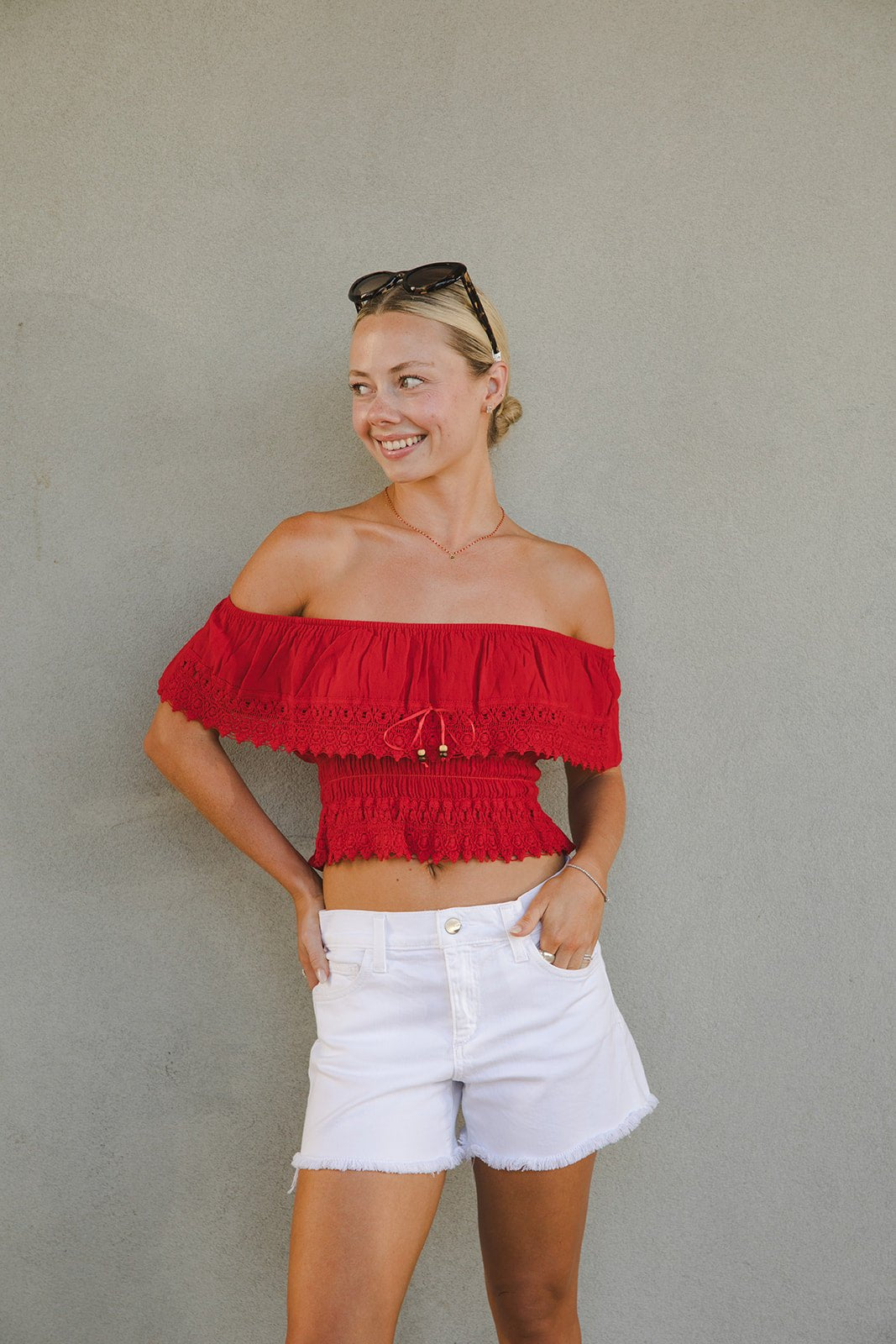 Mandy Off the Shoulder Top - Red - Jaffi's