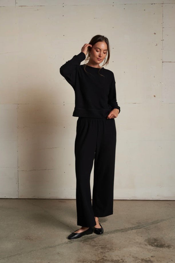Marcie Brushed Sweater Pant - True Black - Jaffi's