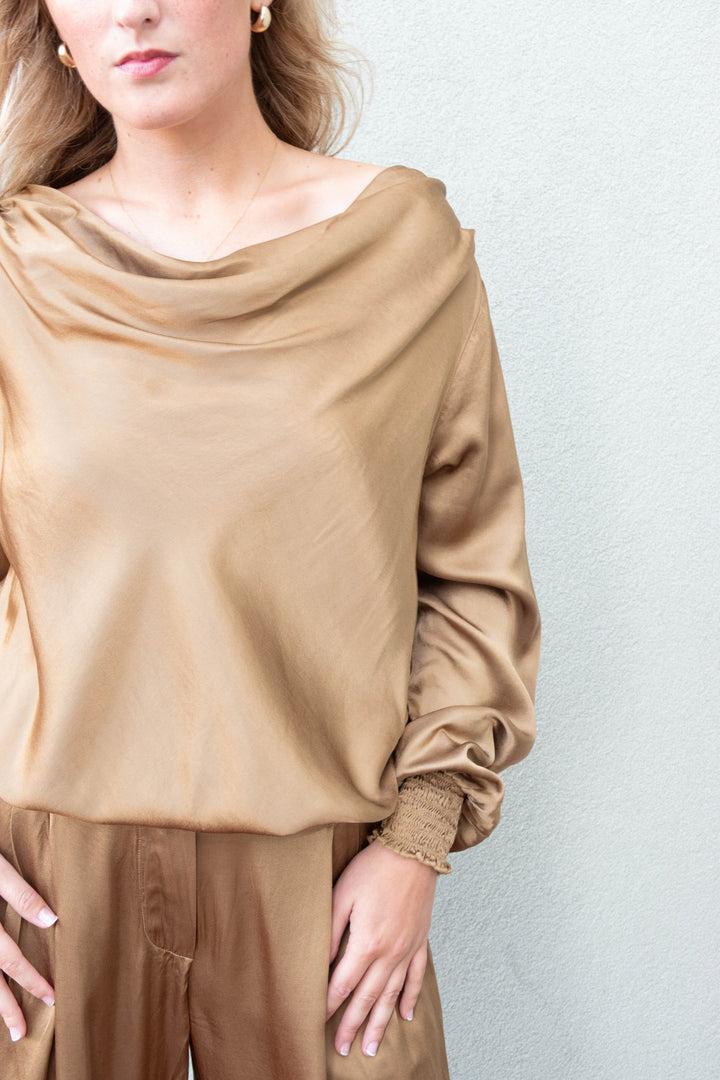 Margaret Smocked Sleeve Bubble Hem Top - Gold - Jaffi&