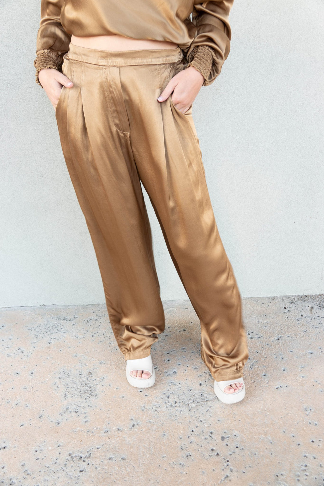 Margo Pleated Trouser - Gold - Jaffi's
