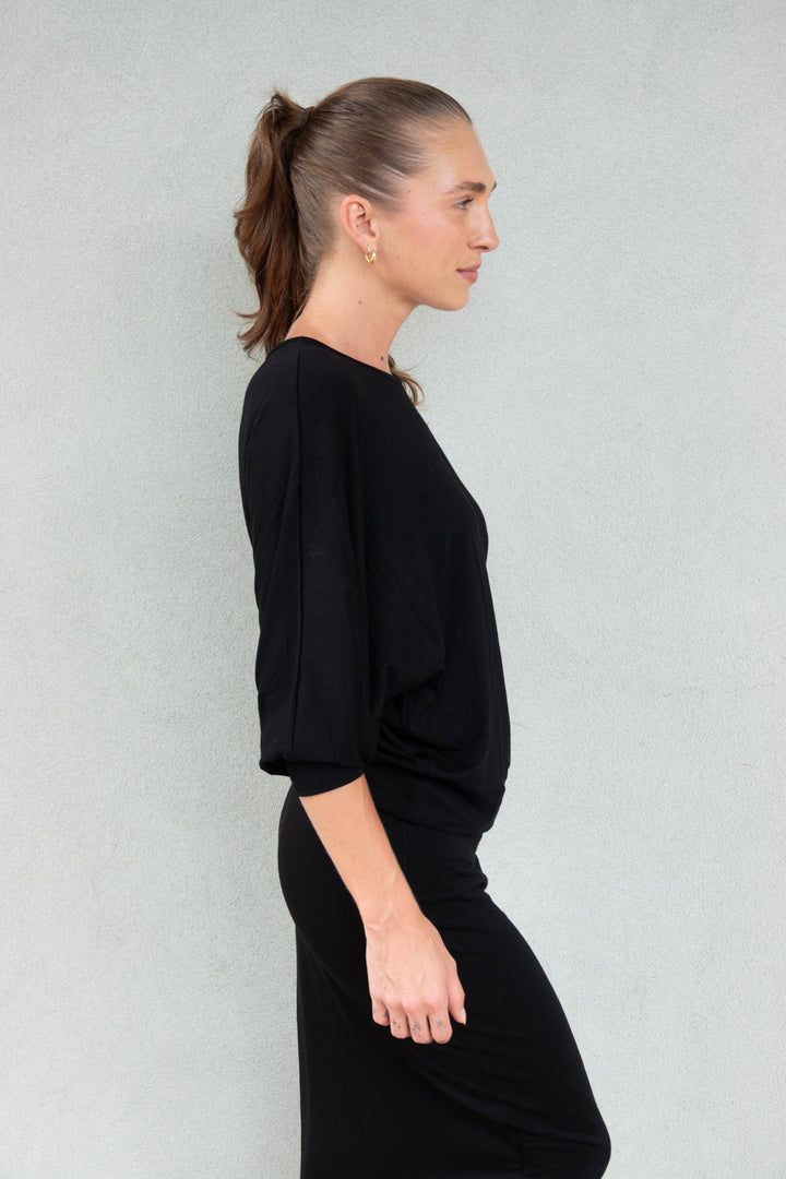 Marie Elbow Sleeve Dolman - Black - Jaffi&