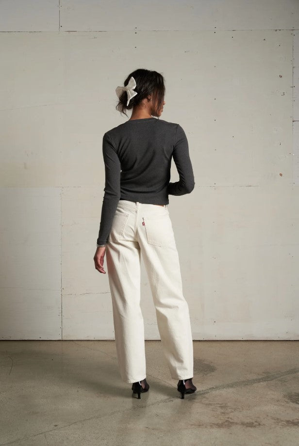 Maureen Luxe Rib Crew Neck Cardigan - Charcoal