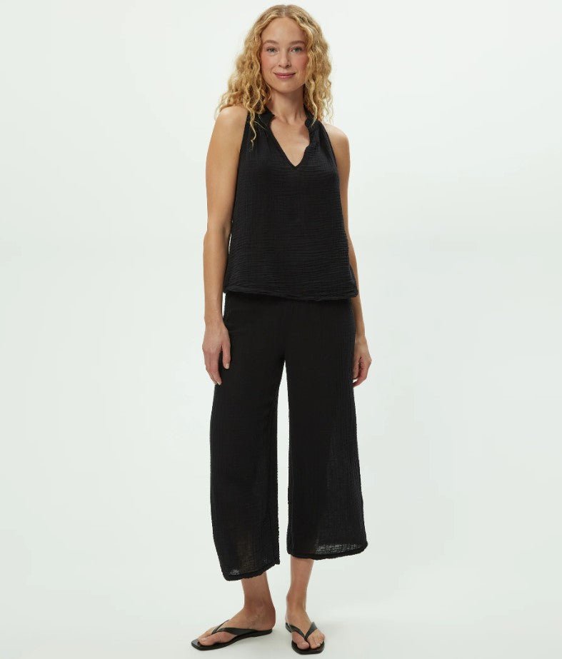 Medina Smocked Waist Cropped Pant - Black - Jaffi's