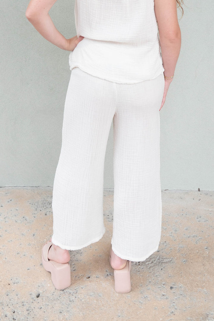 Medina Smocked Waist Cropped Pant - Chalk - Jaffi's