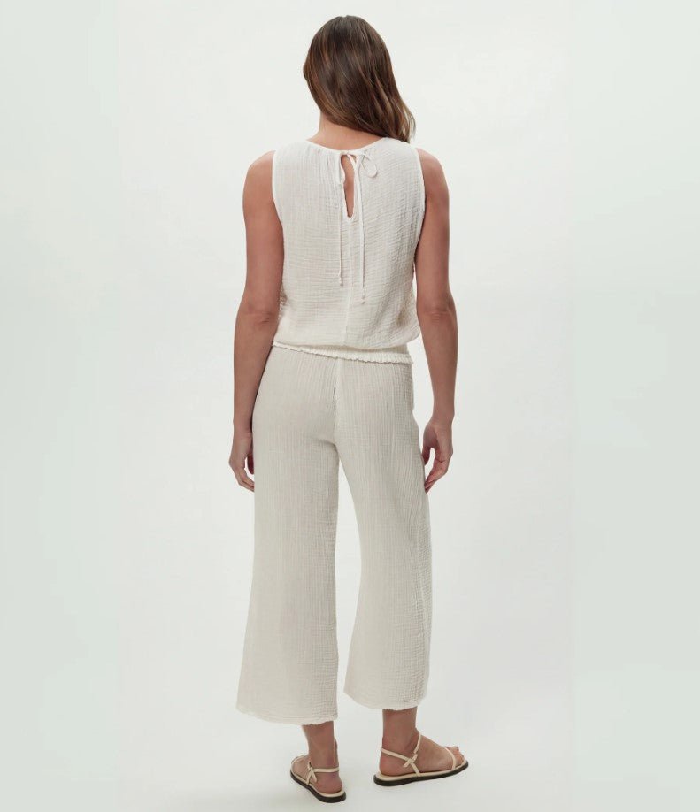 Medina Smocked Waist Cropped Pant - Chalk - Jaffi's