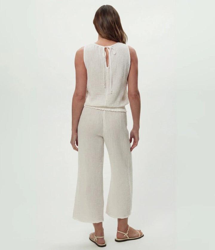 Medina Smocked Waist Cropped Pant - Chalk - Jaffi's