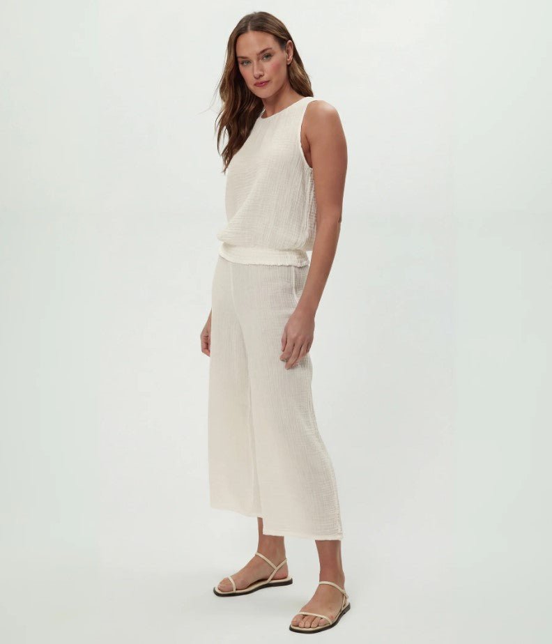 Medina Smocked Waist Cropped Pant - Chalk - Jaffi's