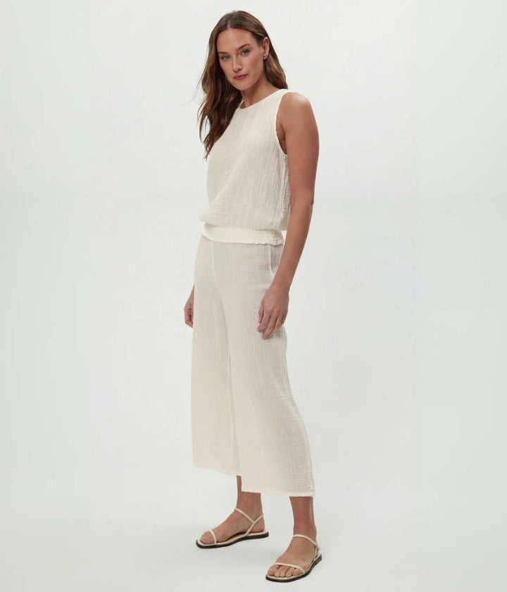 Medina Smocked Waist Cropped Pant - Chalk - Jaffi's