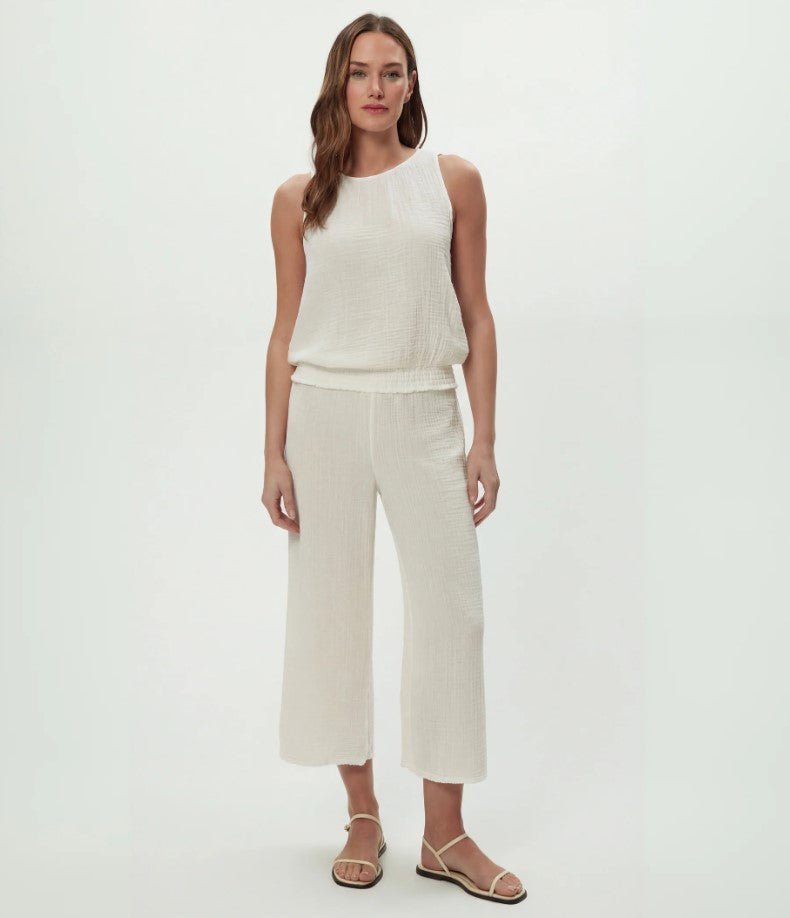 Medina Smocked Waist Cropped Pant - Chalk - Jaffi's