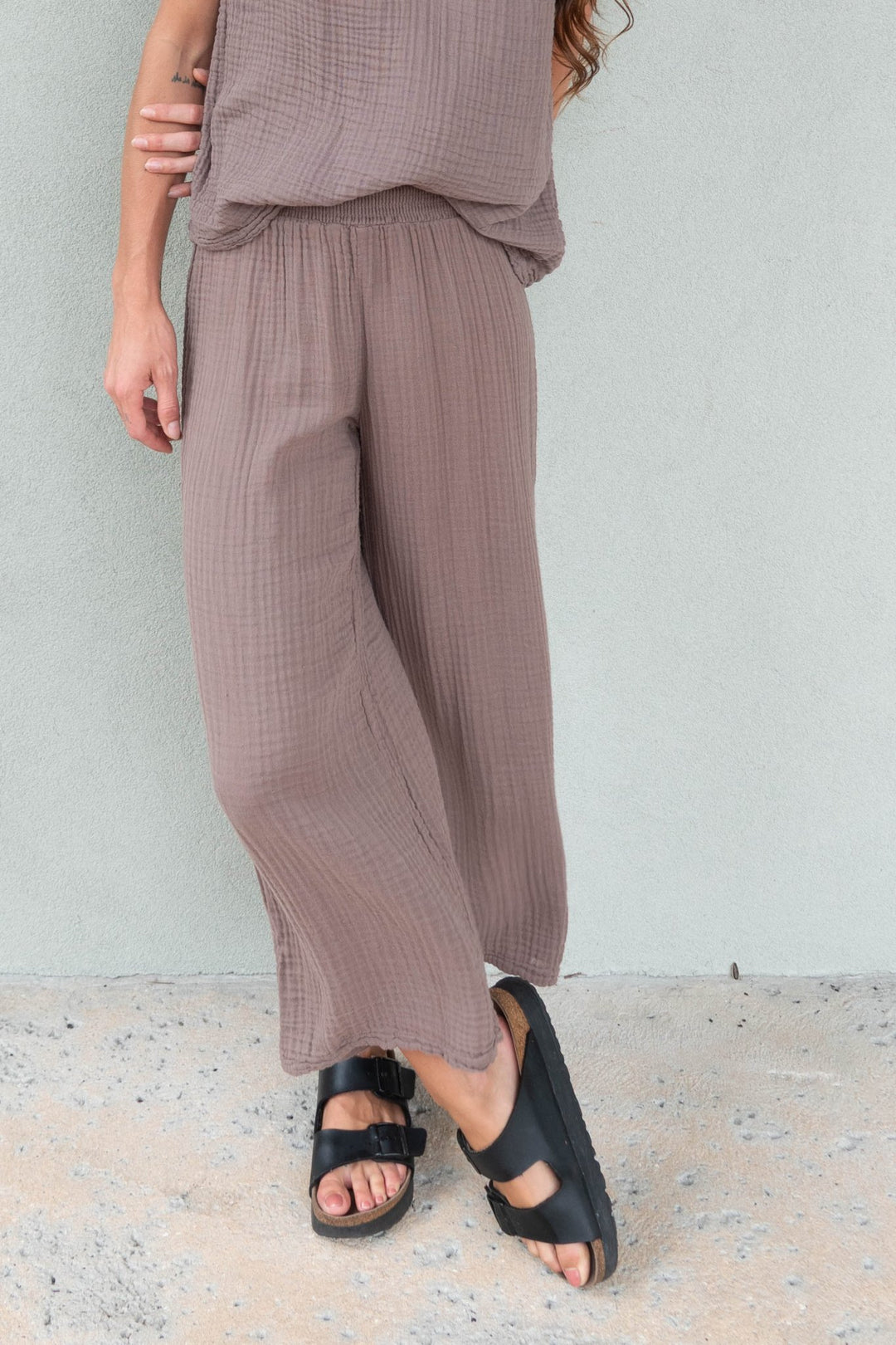 Medina Smocked Waist Cropped Pant - Quicksand - Jaffi's