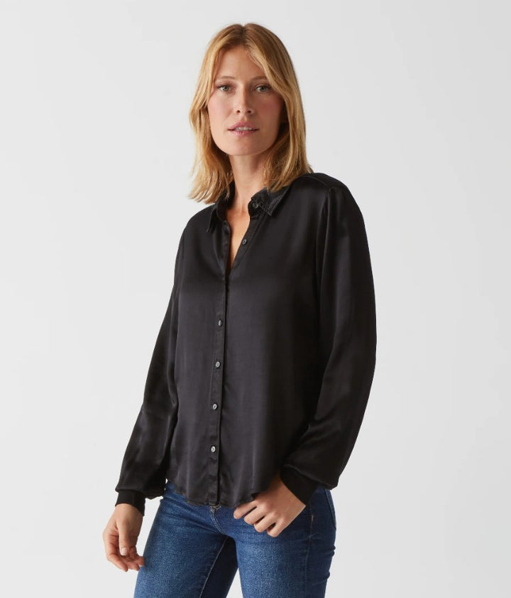 Meredith Satin Button Down - Black