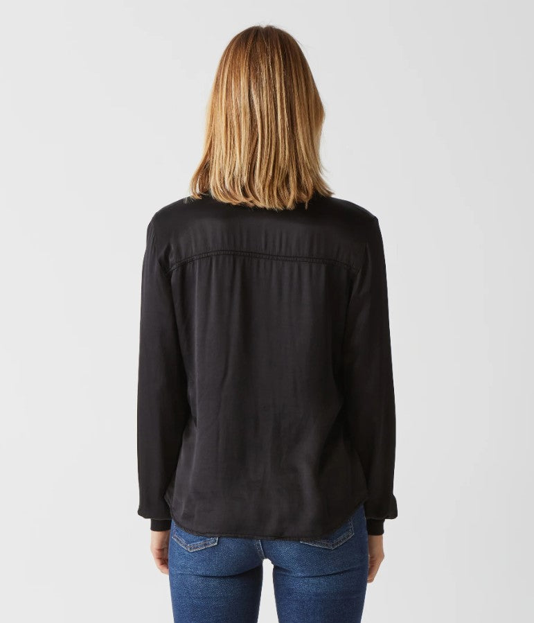 Meredith Satin Button Down - Black