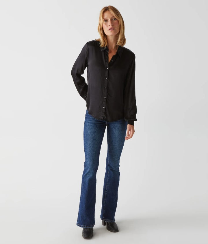 Meredith Satin Button Down - Black